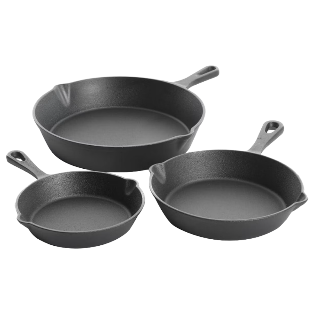 SKILLET SET 3PC CAST IRON BLK