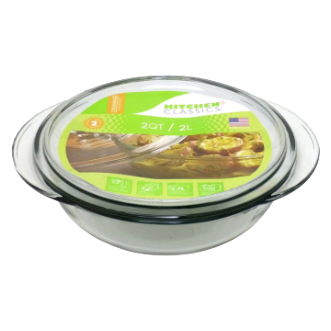 CASSEROLE W/LID 2QT TEMPERD GLS