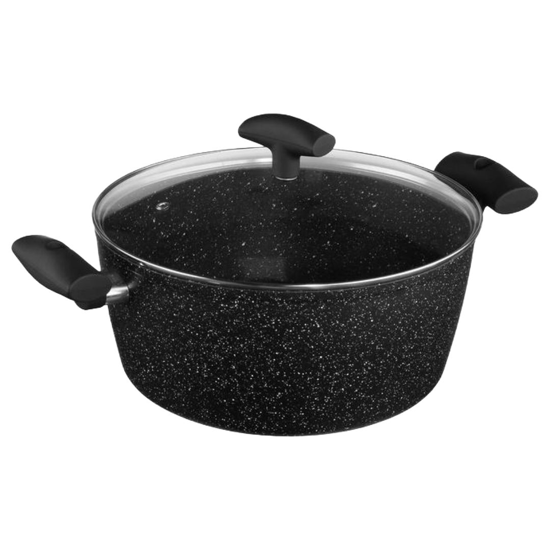 CASSEROLE 28CM W/GLS LID ALM BLK