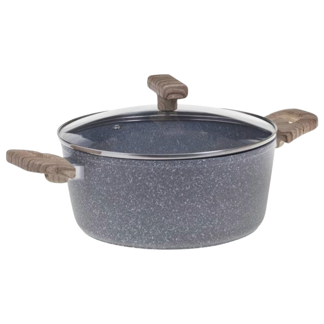 CASSEROLE 28CM W/GLS LID ALM GRY