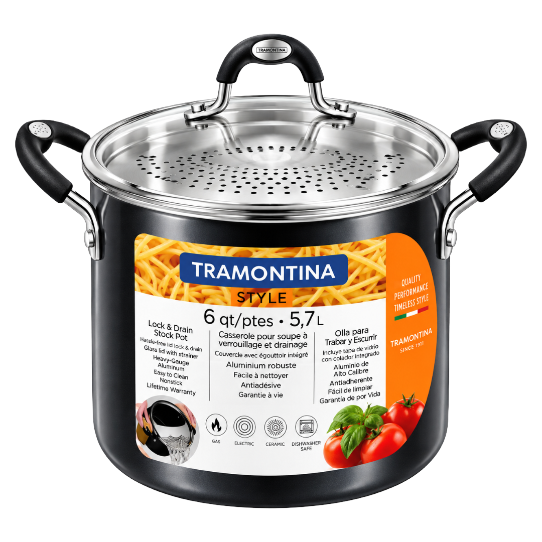STOCK POT 6QT ALUM W/LID & DRAIN
