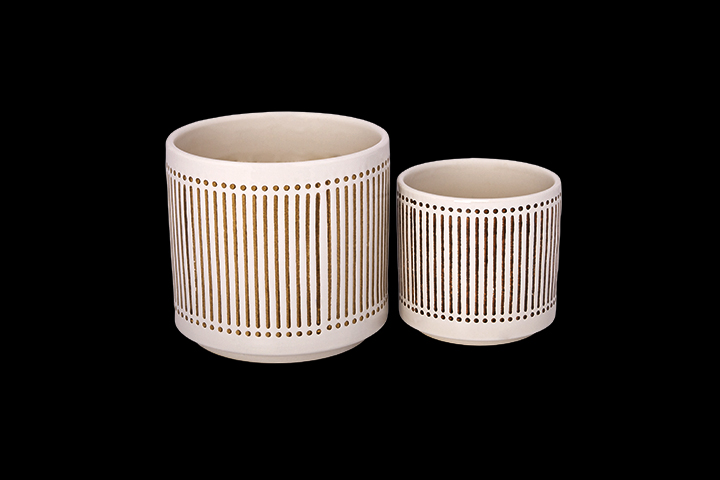 Ceramic Round Planter Set of Two White