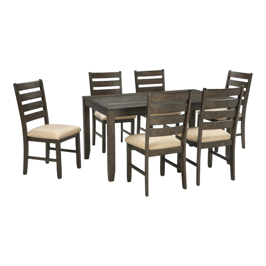 DINING SET W/6CHRS ROKANE BRN*PS