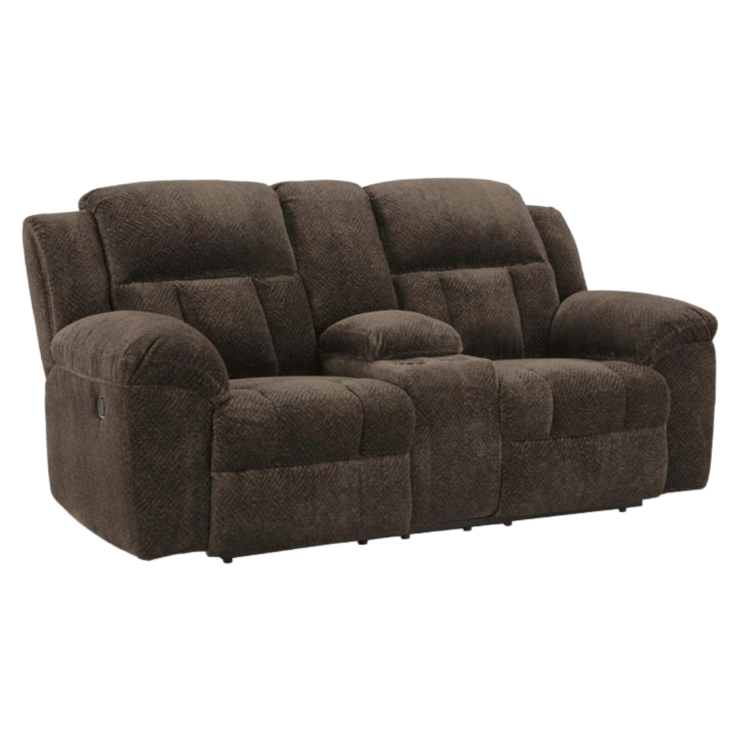 LOVESEAT RECLNE W/CNSLE FRN CHOC