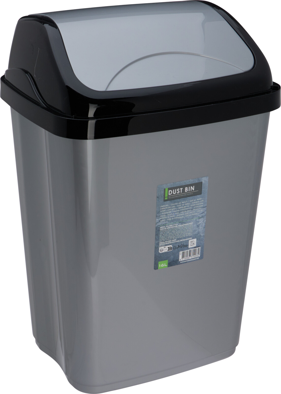 DUSTBIN PP 16LTR GREY BLACK