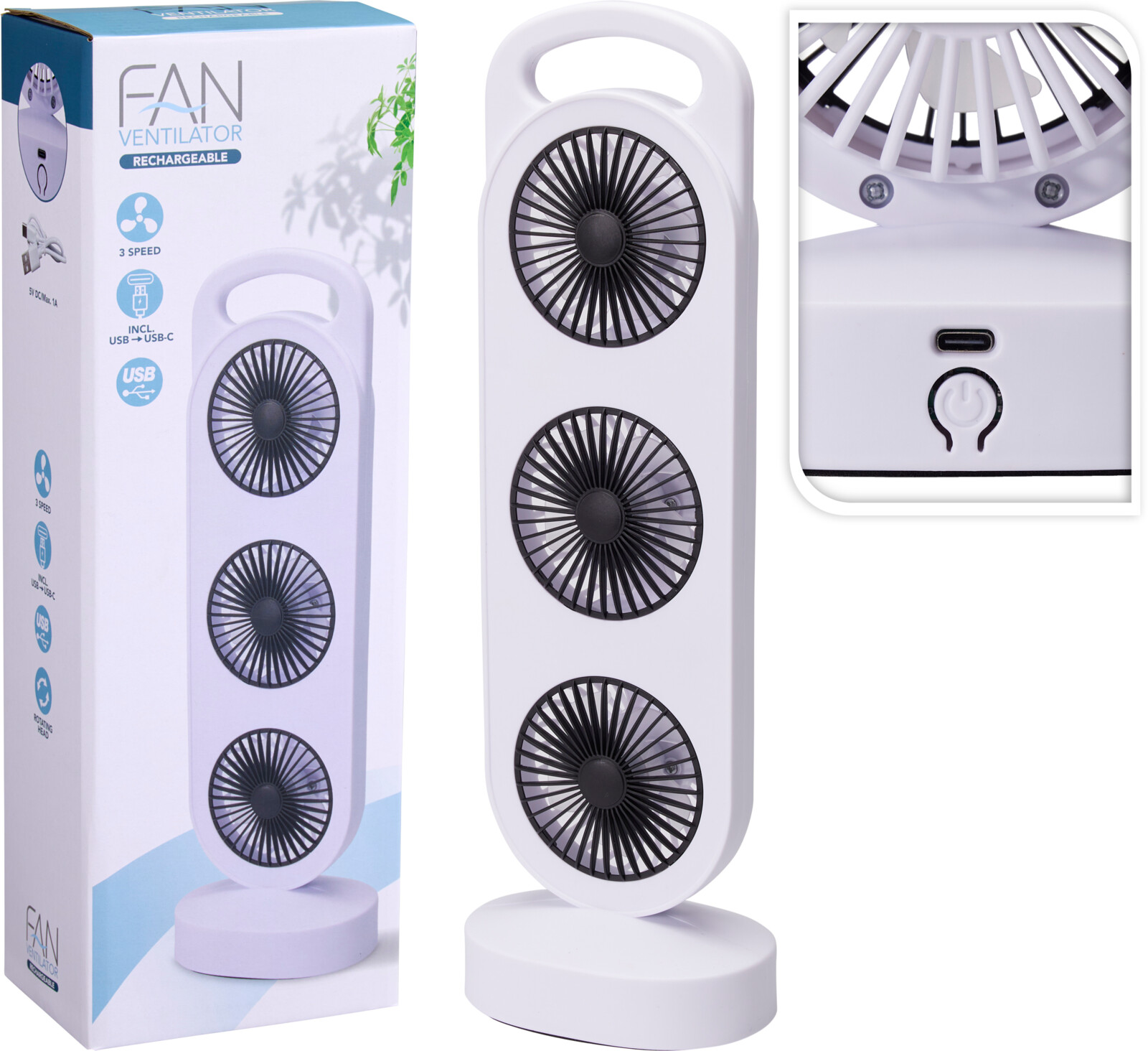 TABLE FAN WITH 3 FANS WHITE