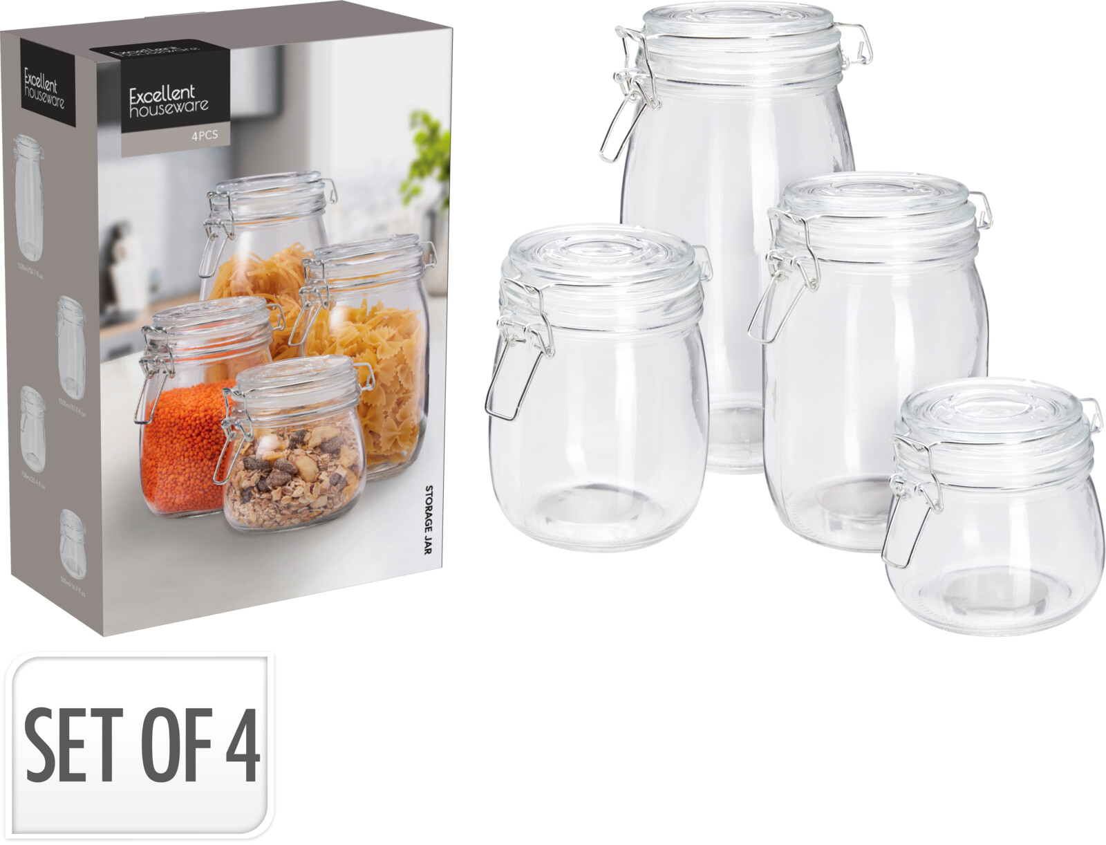 STORAGE JAR GLASS SET OF 4PCS