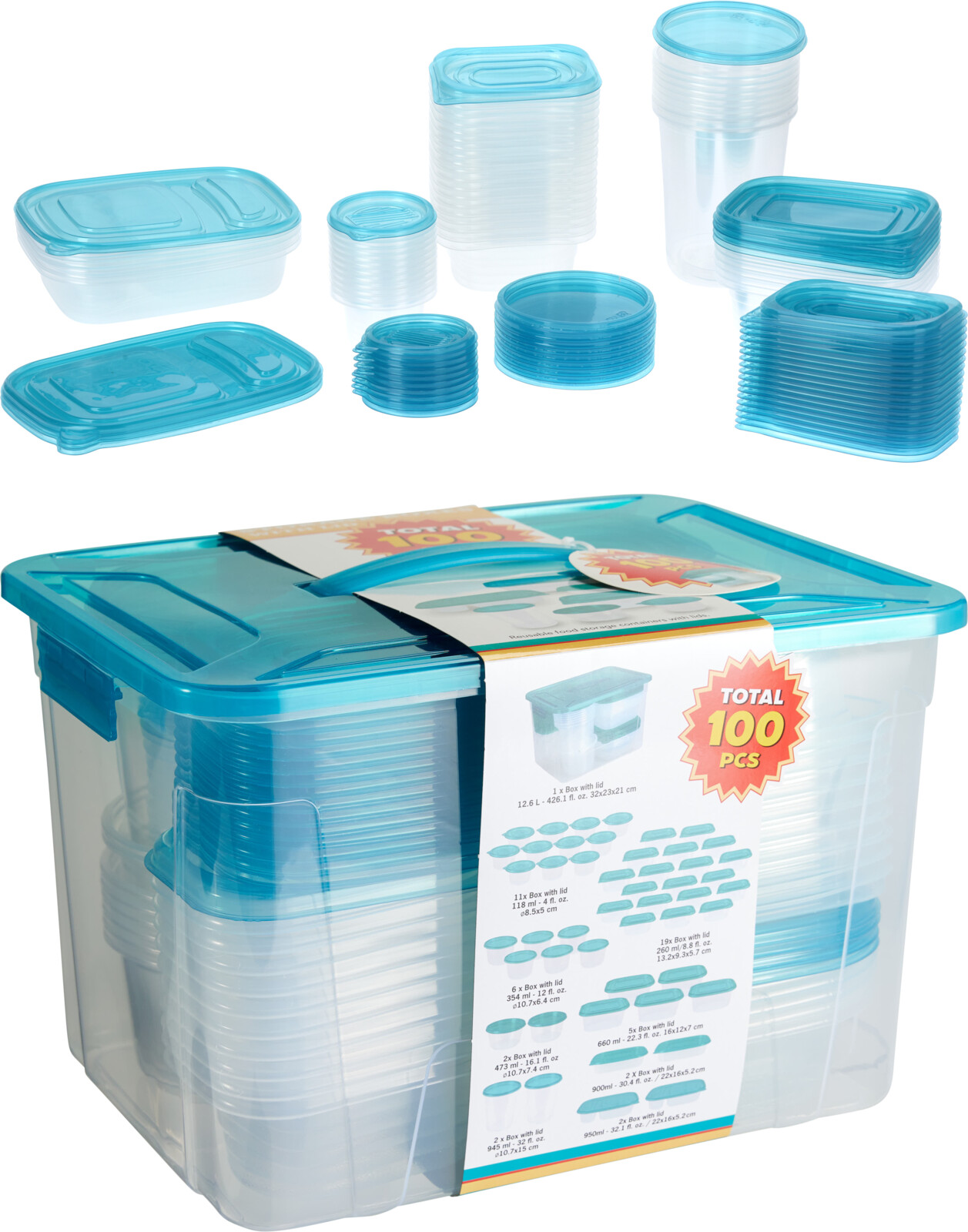 STORAGE BOXES SET PP 100PCS