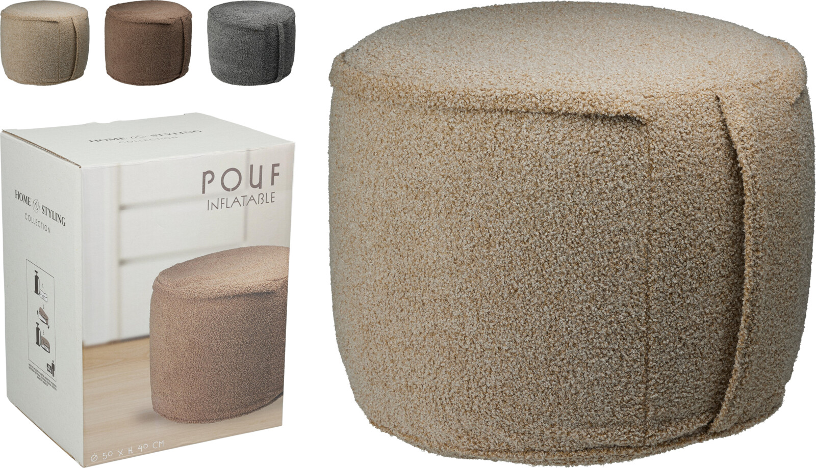 POUF INFLATABLE POLYESTER 4ASS