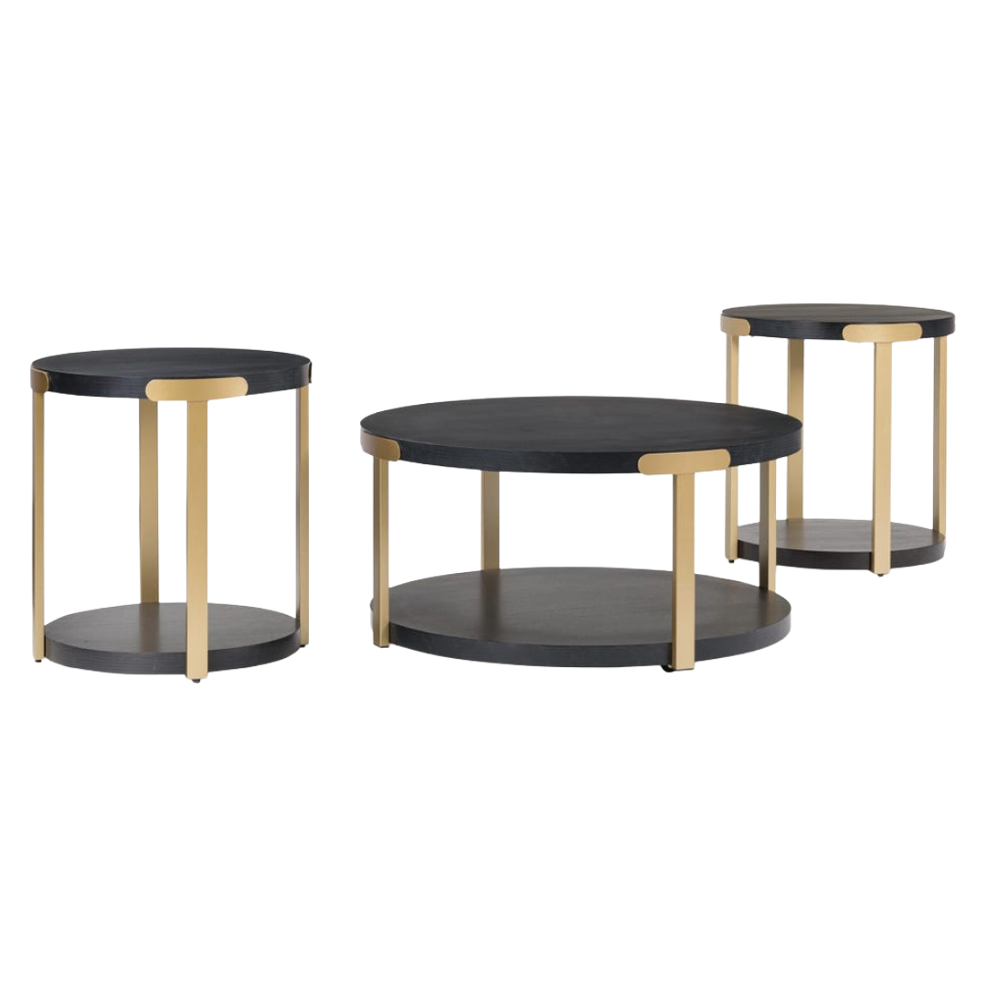 COFFEE TABLE 3PC SHYLORE BLK/BRS