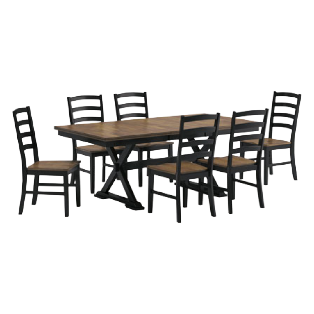 DINING SET W/6CHRS WLDRNAR BR/BK