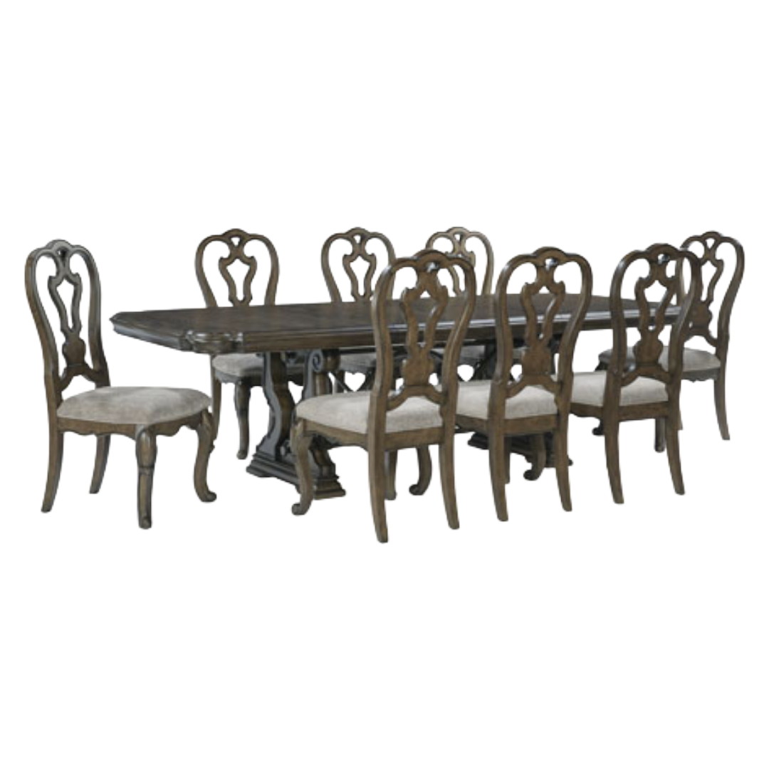 DINING SET W/8CHRS UPH MAYLEE BR