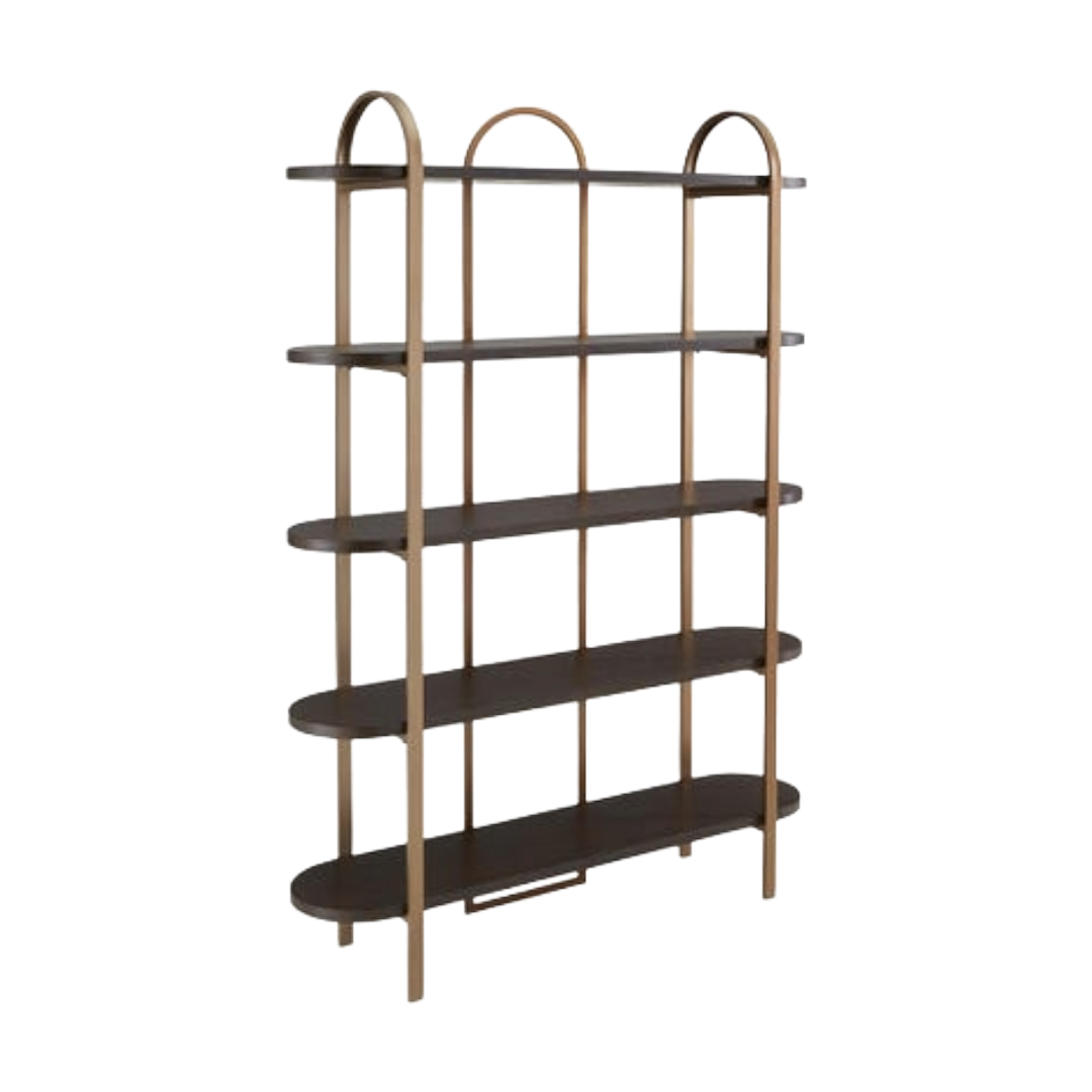 BOOKCASE 5 SHELF BRENTMOR BR/GLD