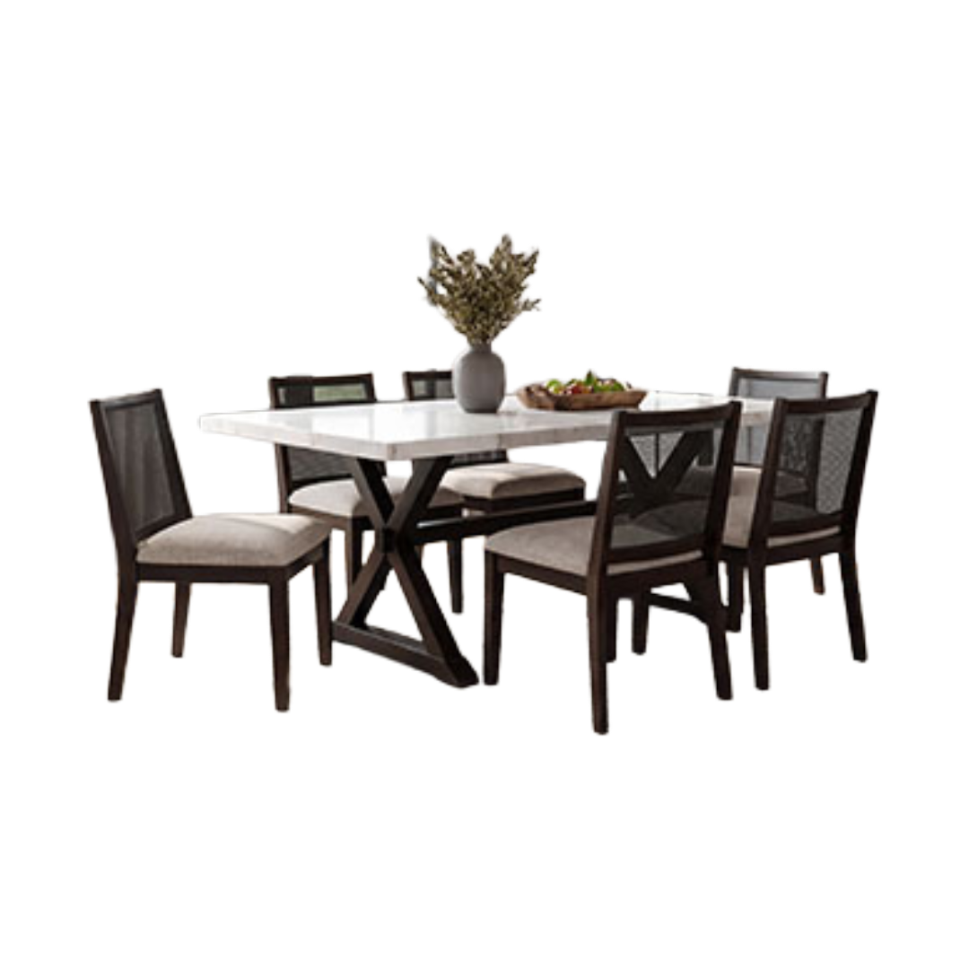 DINING SET W/6CHRS UPH LINDER BR