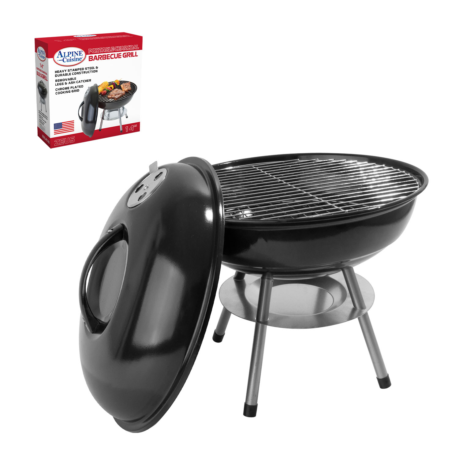 GRILL BBQ ROUND ROUND 14X15" BLK