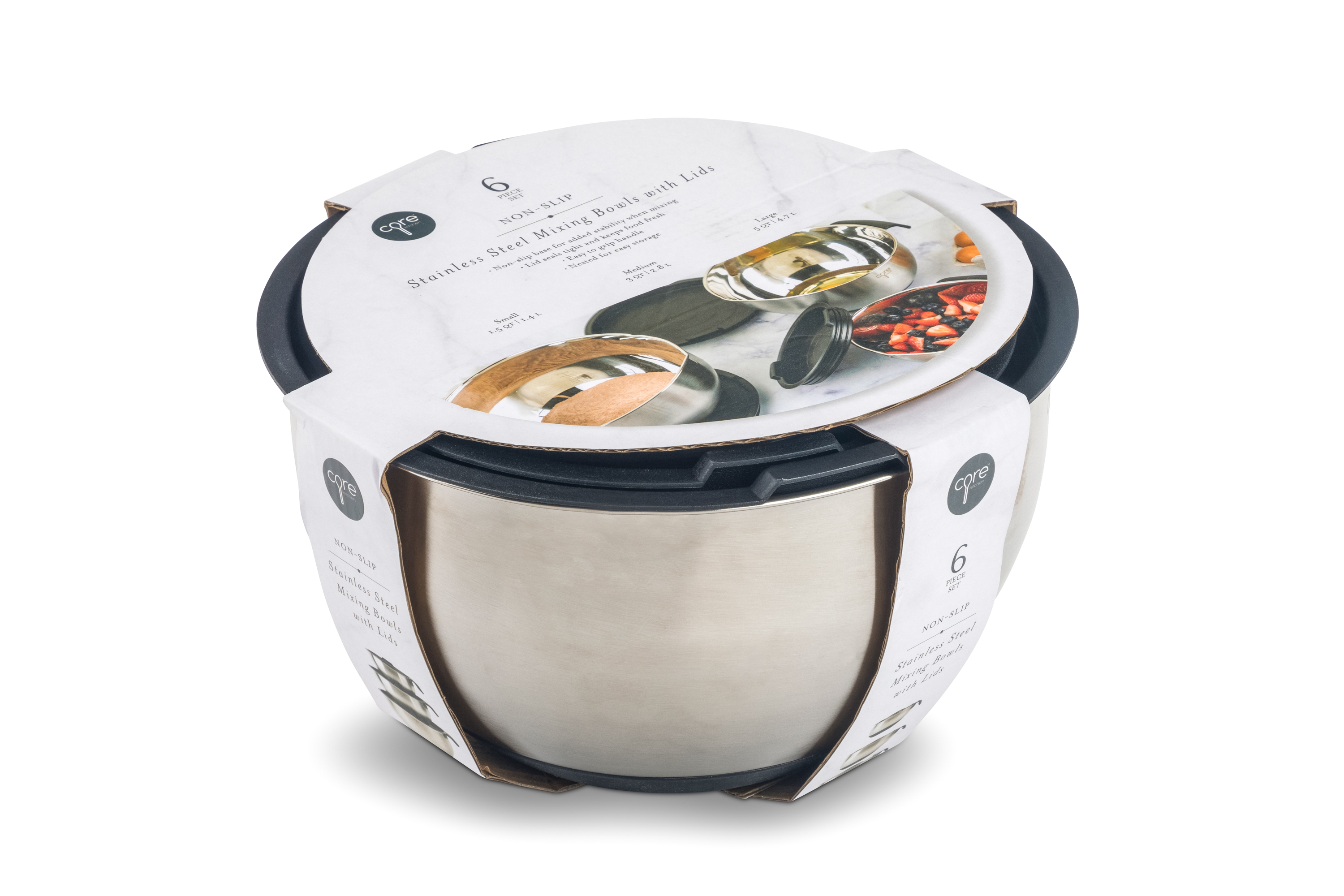 MIXING BOWL W/LID 6PC N-SKID SS