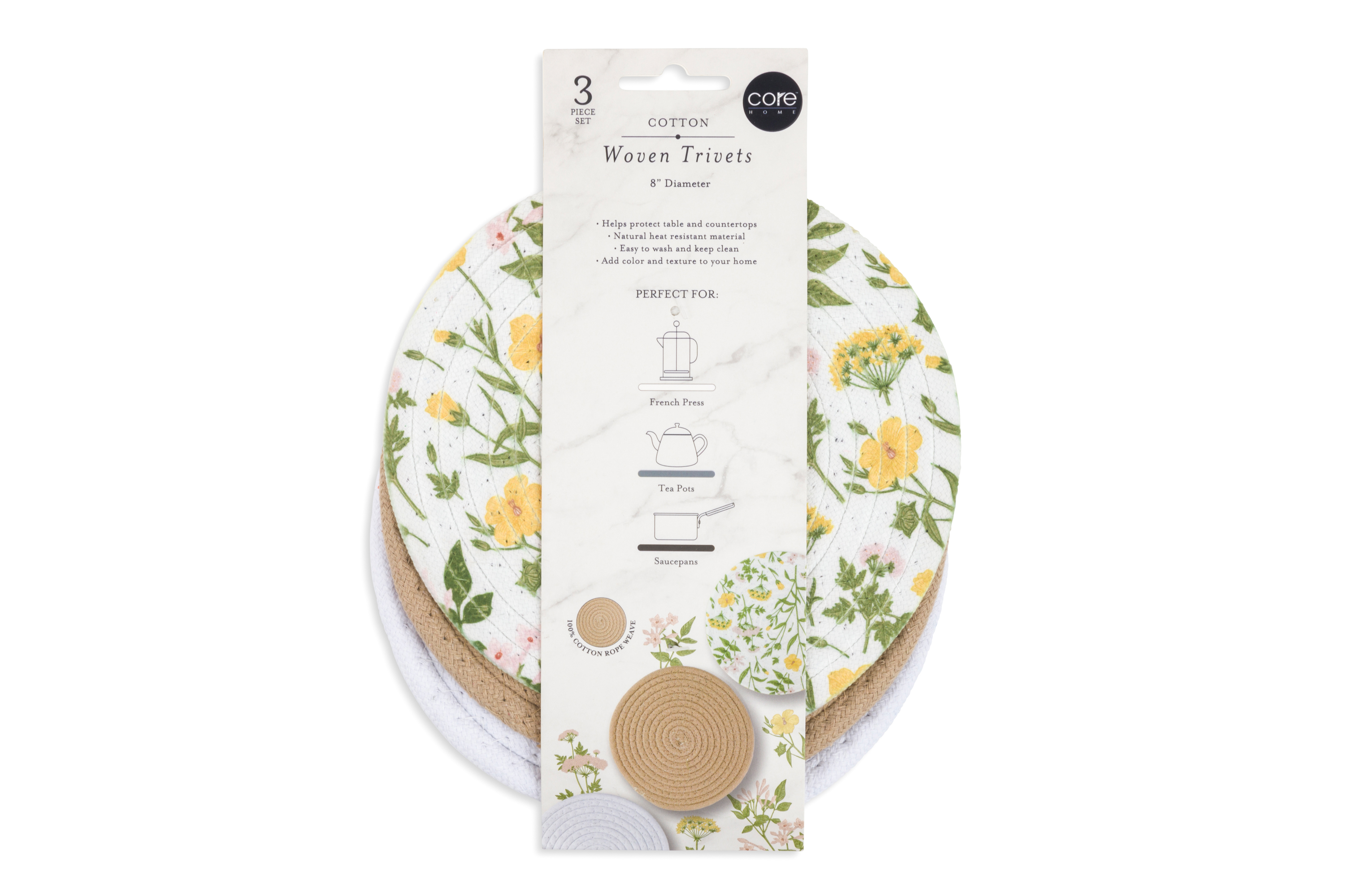 TRIVET WOVEN 8" 3PC WILDFLOWER
