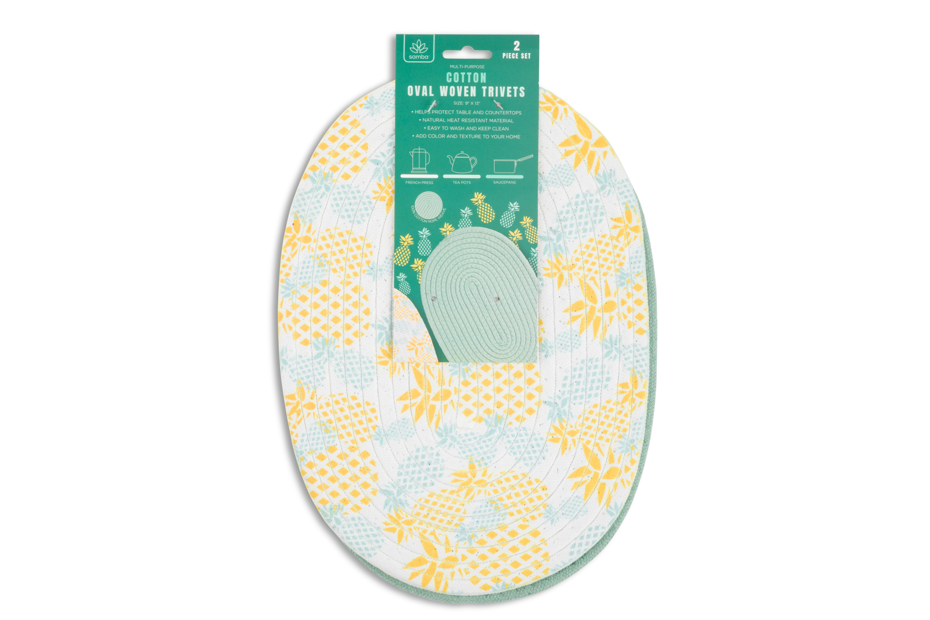 TRIVET WOVEN 2PC OVAL PINEAPPLE
