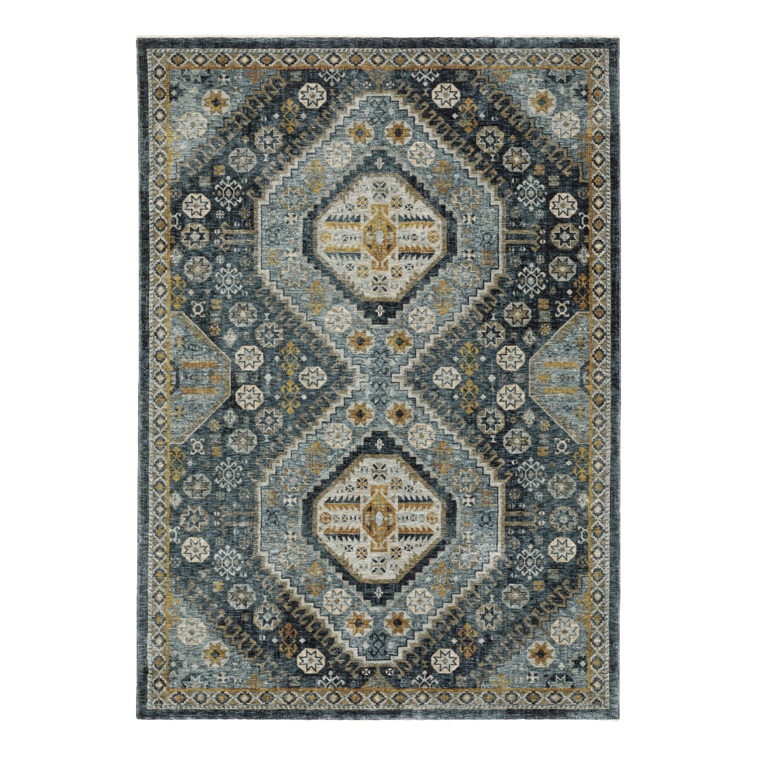 Aberdeen 7150B Blue/ Gold Indoor Area Rug - 5'3" x 7'6"