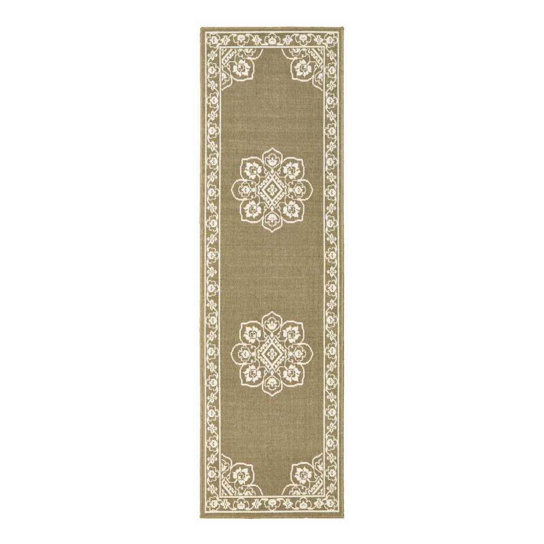 Marina 7764J Tan/ Ivory Indoor/Outdoor Area Rug - 2'3" x 7'6"