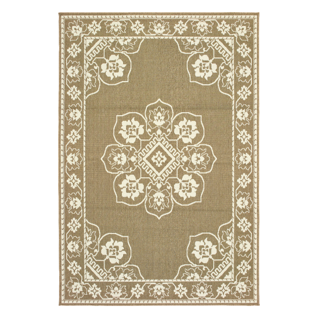 Marina 7764J Tan/ Ivory Indoor/Outdoor Area Rug - 5'3" x 7'6"