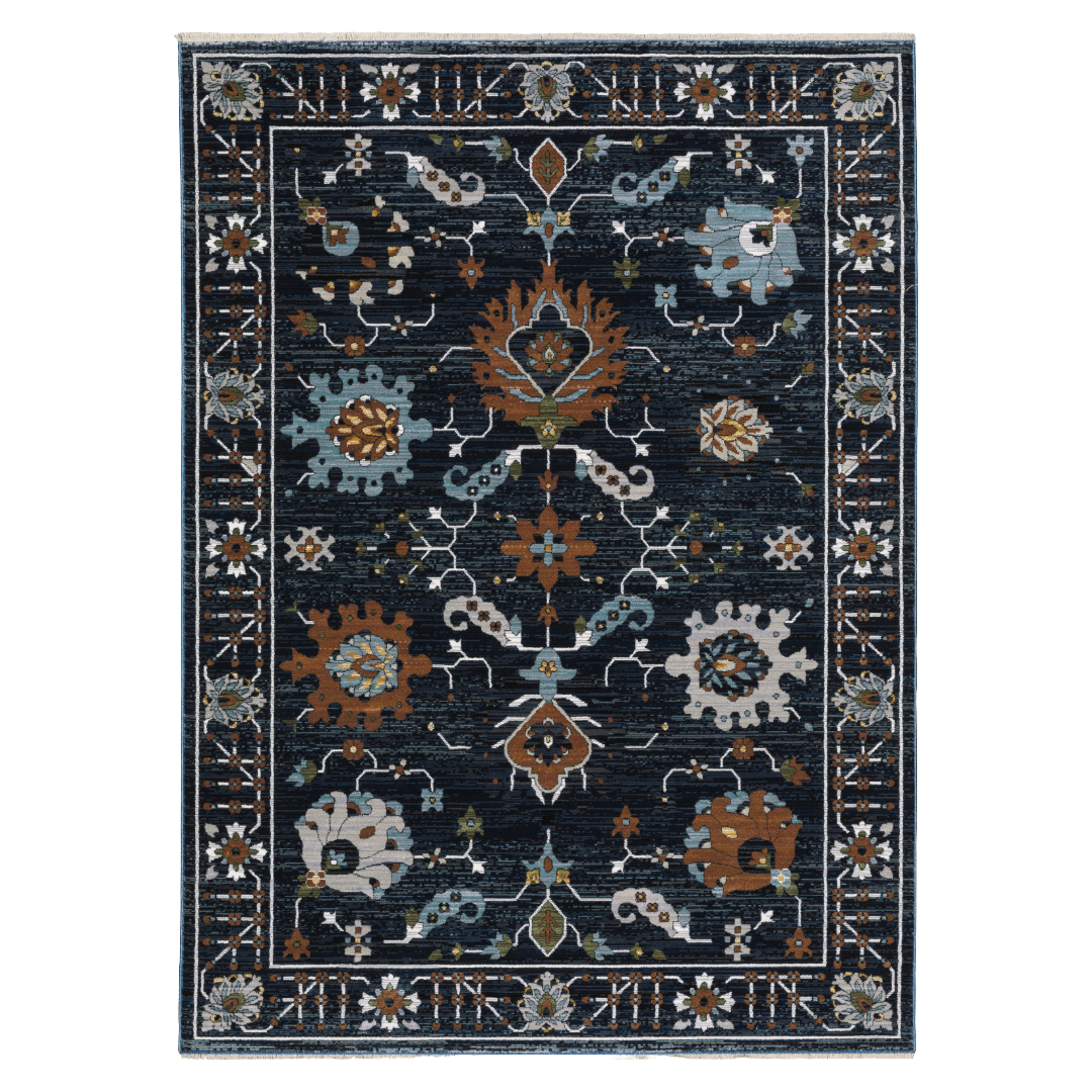 Keira KEI08 Navy/ Rust Indoor Area Rug - 5'3" x 7'6"