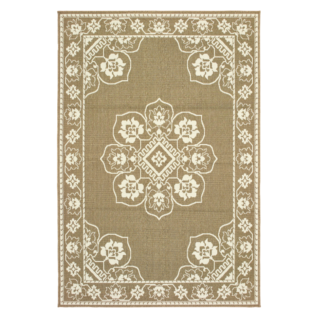 Marina 7764J Tan/ Ivory Indoor/Outdoor Area Rug - 7'10" x 10'10"