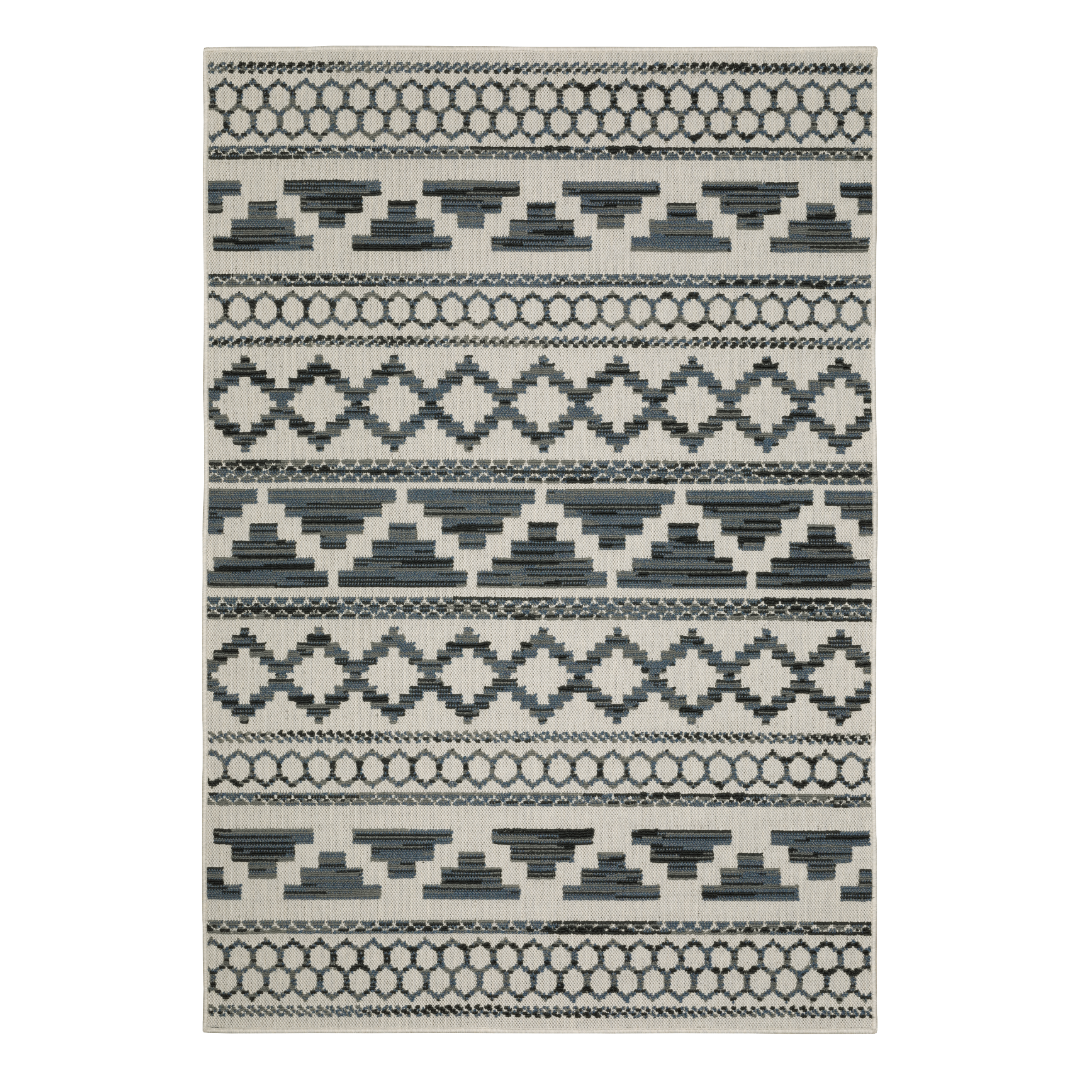 Torrey 005Y1 Light Grey/ Blue Indoor/Outdoor Area Rug - 5'3" x 7'3"