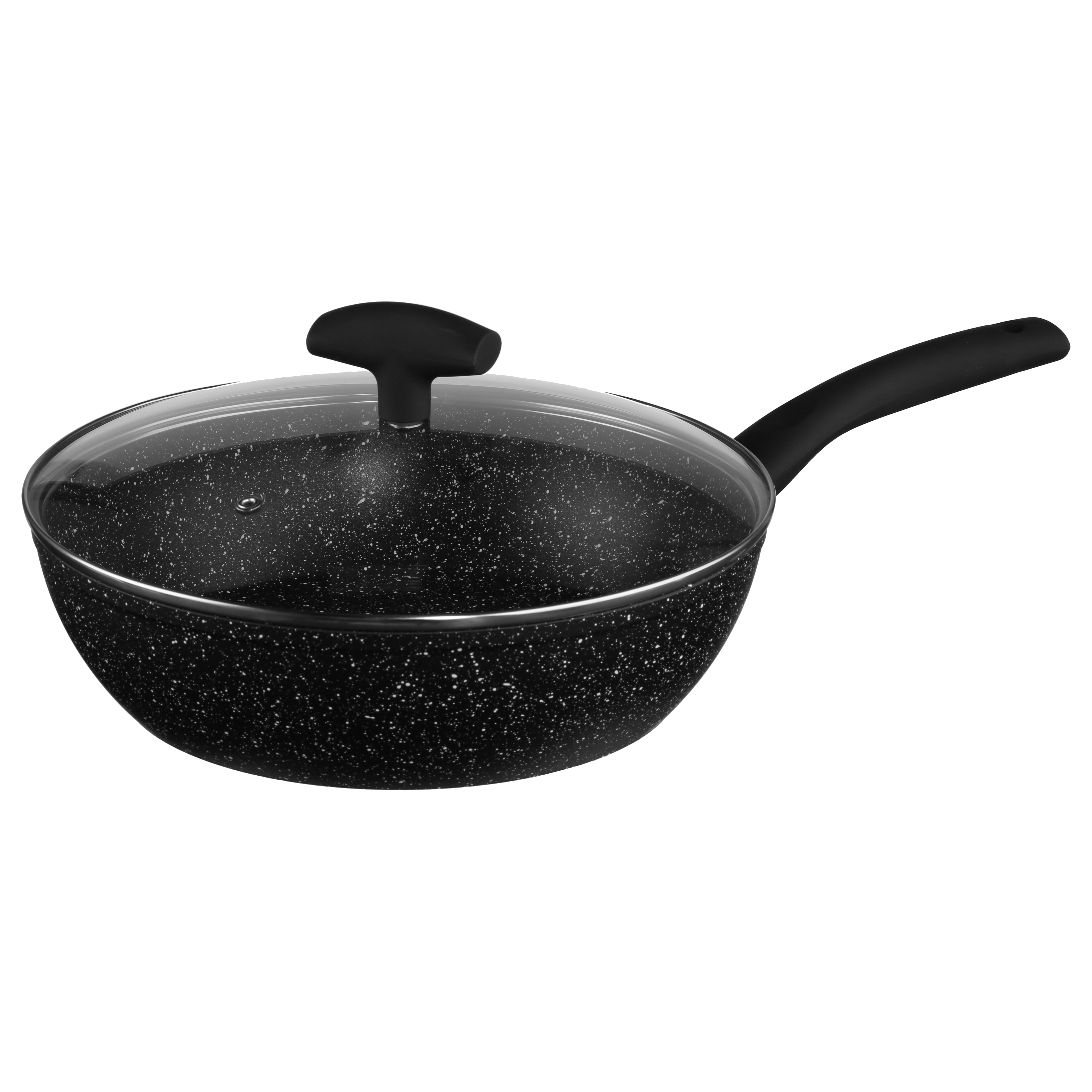 SAUTE PAN 28CM W/GLS LID ALUM BK