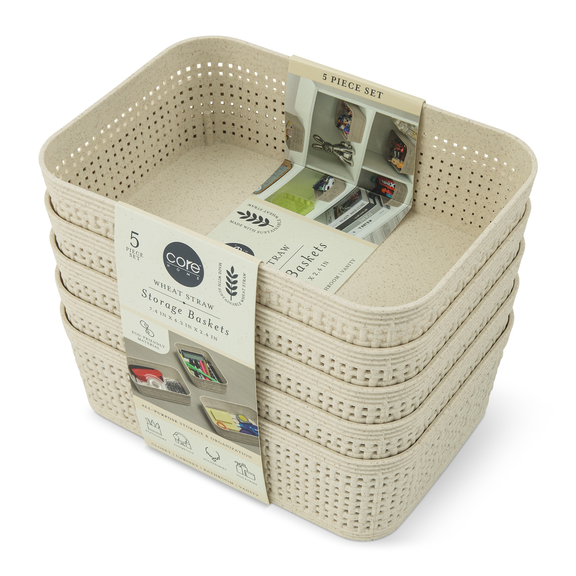 BASKET WHEAT STRAW 5PK XS VANILA