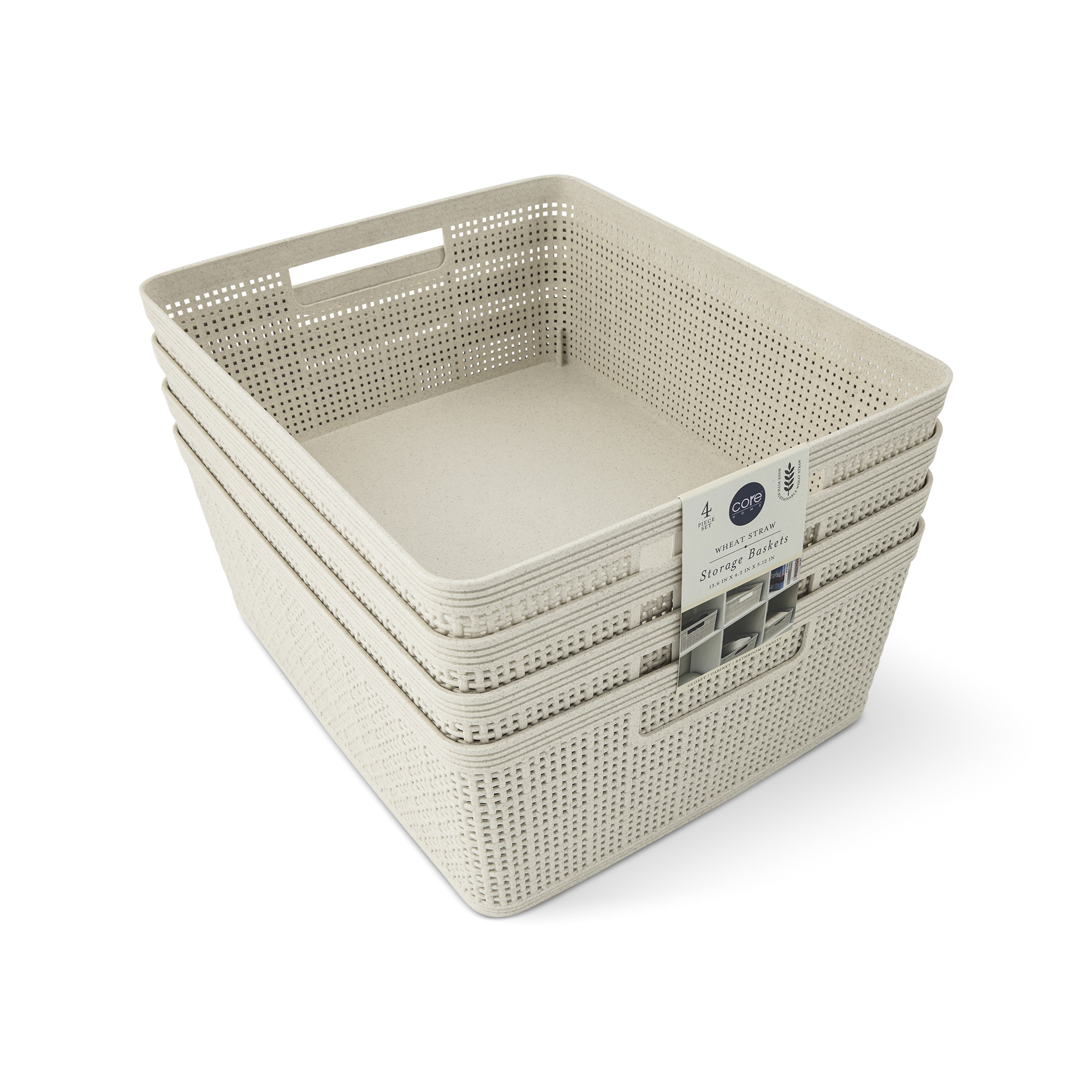 BASKET WHEAT STRAW 4PK M