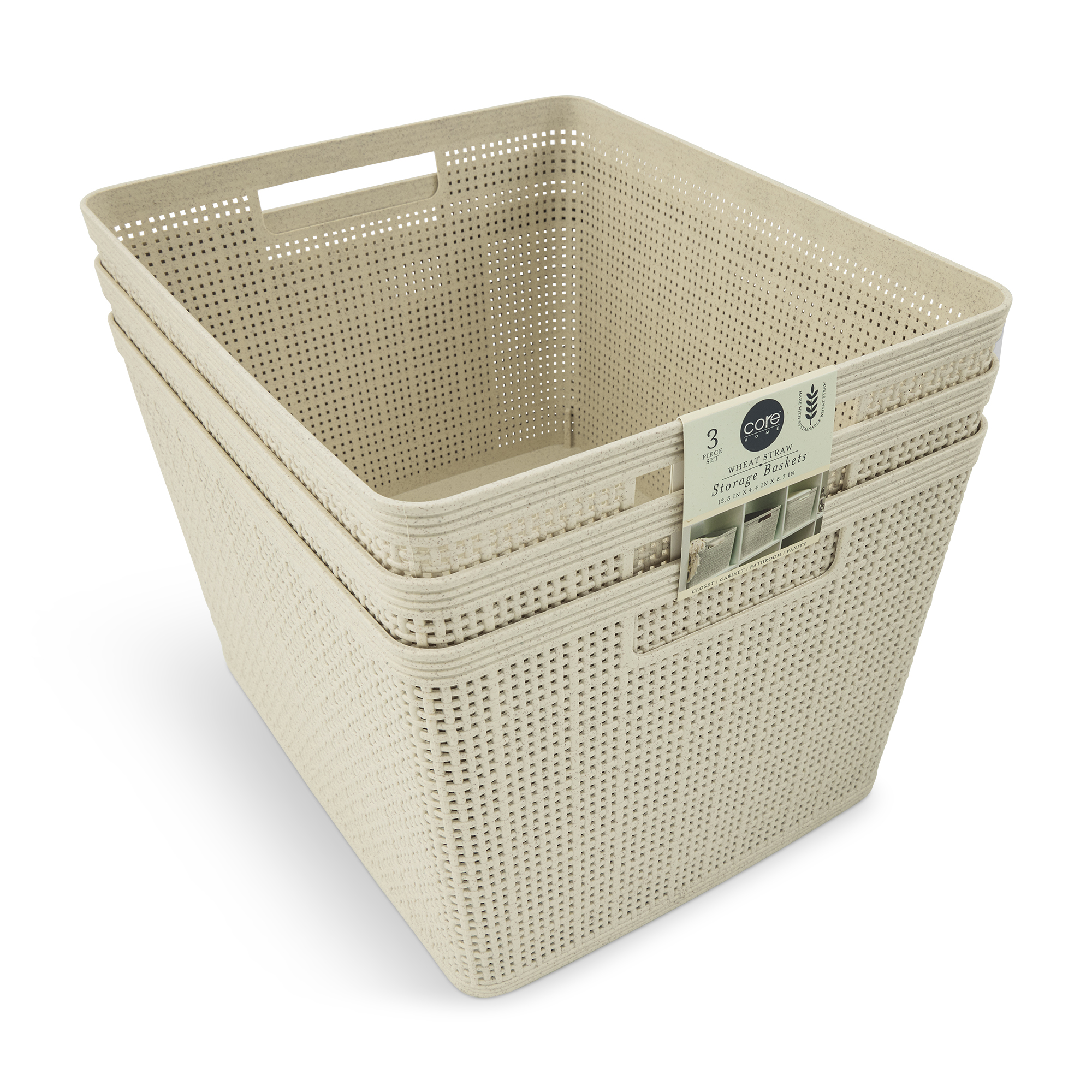 BASKET WHEAT STRAW 3PK LG VANILA