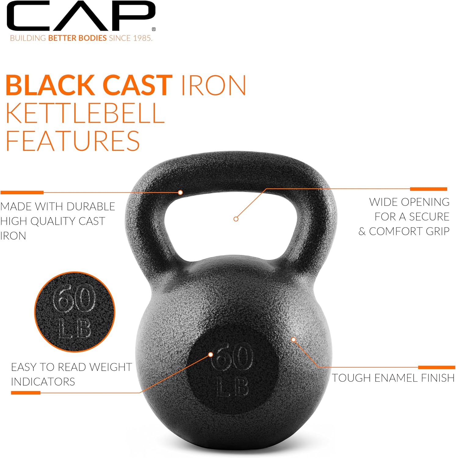 KETTLEBELL CAST IRON 60 LB BLK