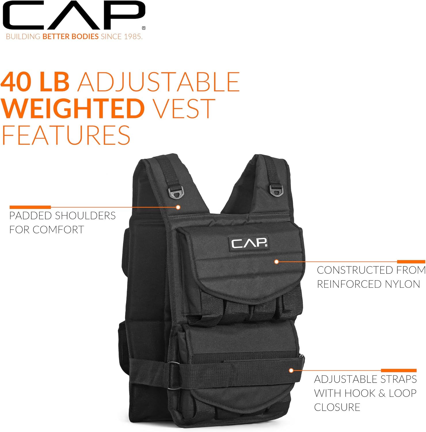 WEIGHTED VEST ADJ. 40LB BLACK