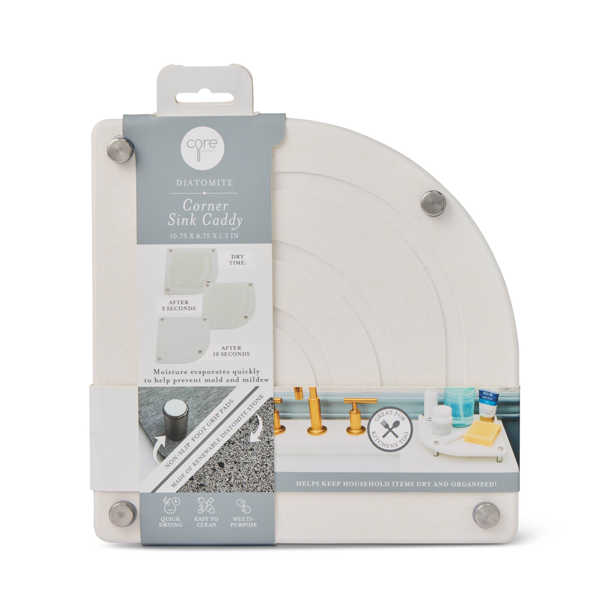 SINK CADDY CORNER DIATOMITE WHT