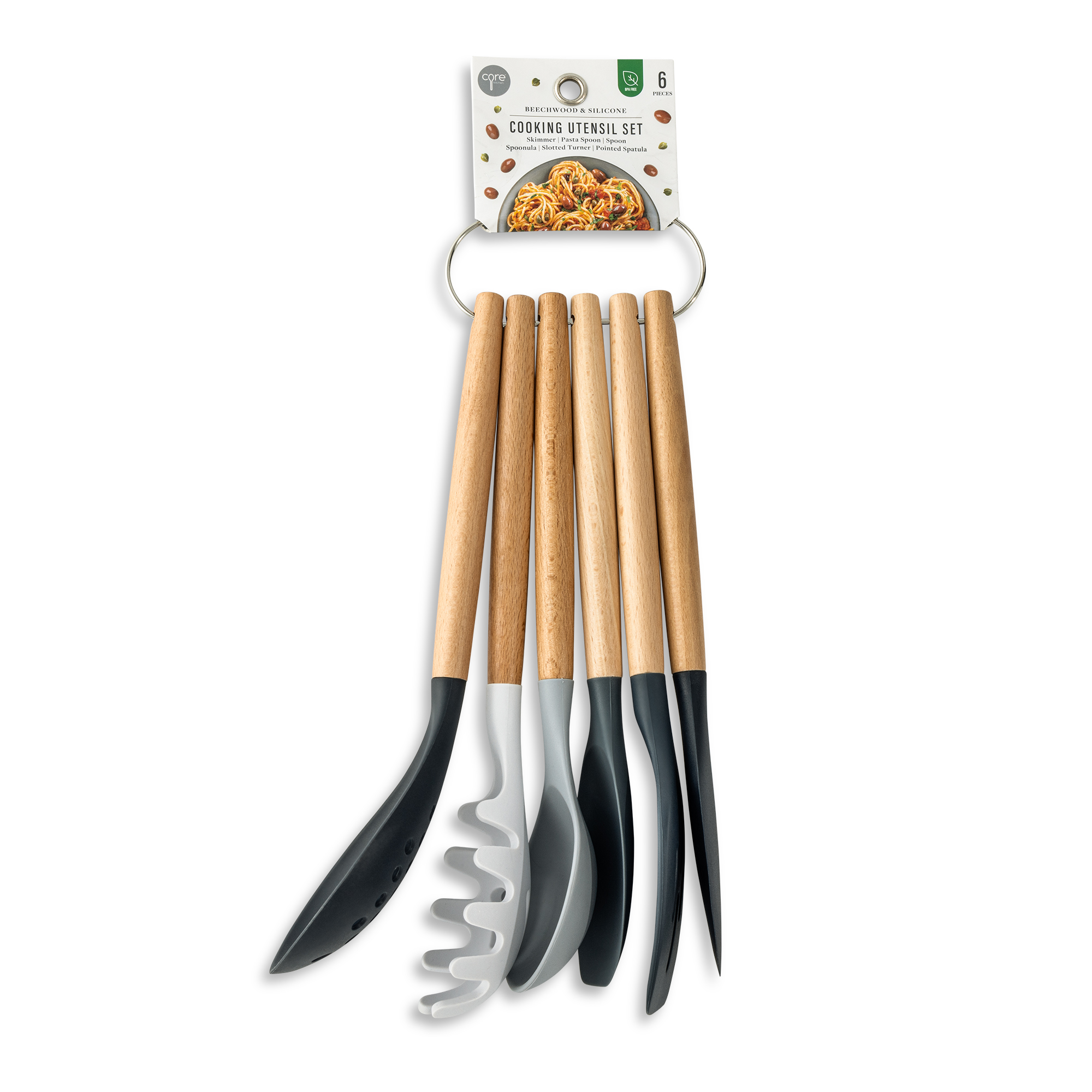 COOKING UTENSIL 6PC BEECHWD/SILC