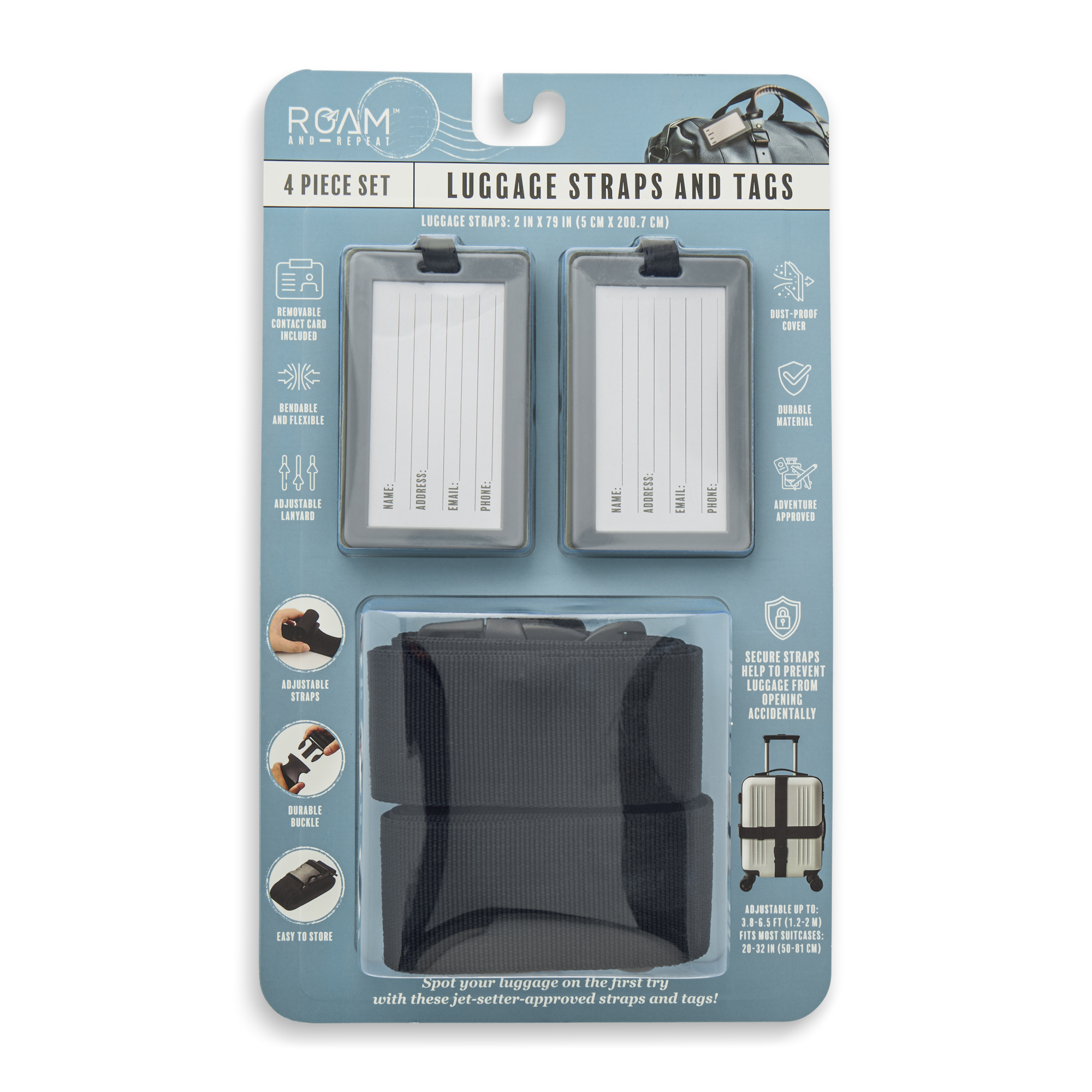 LUGGAGE STRAP & TAG 4PC ONX/SMK