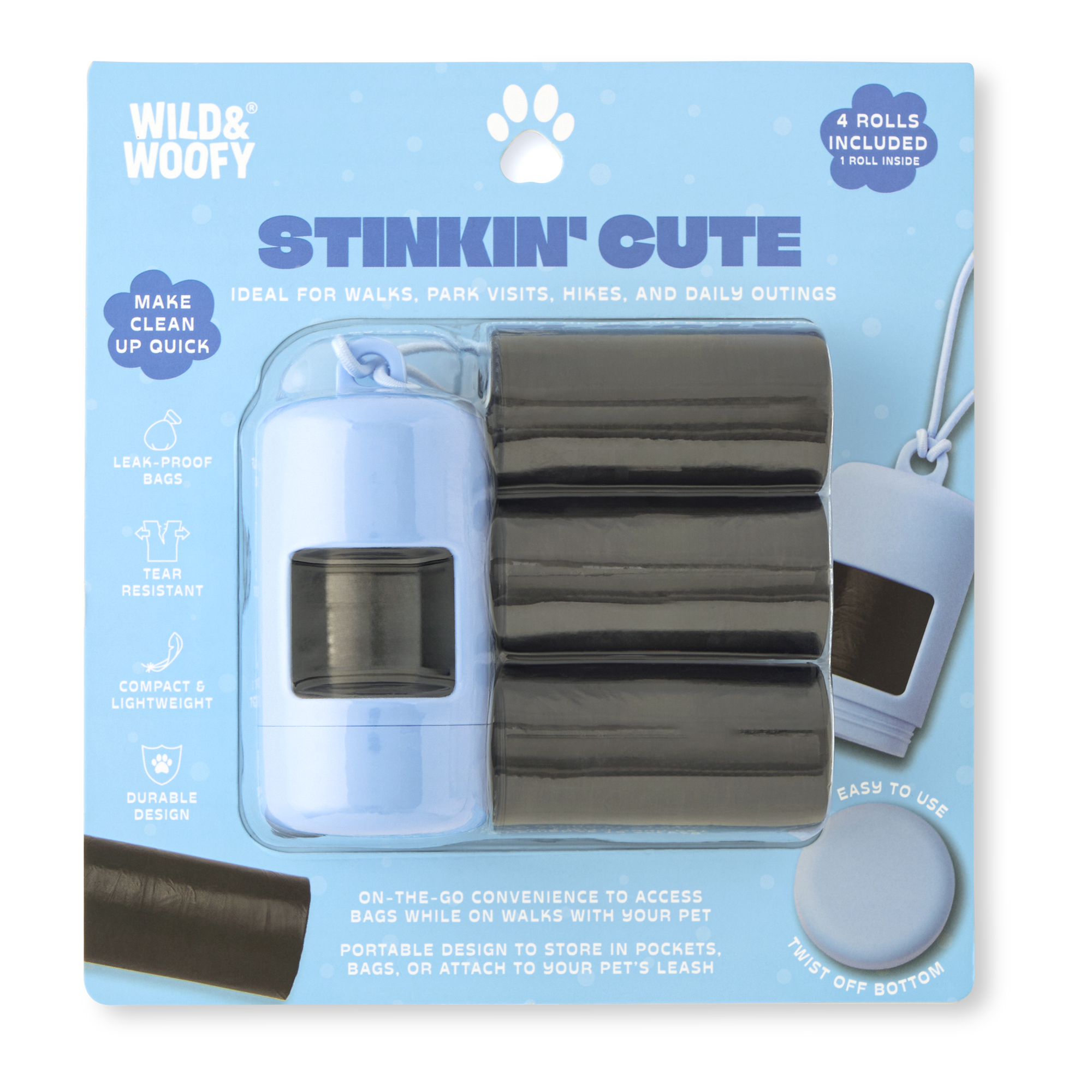 WASTE BAG HOLDER W/4 ROLLS SKY