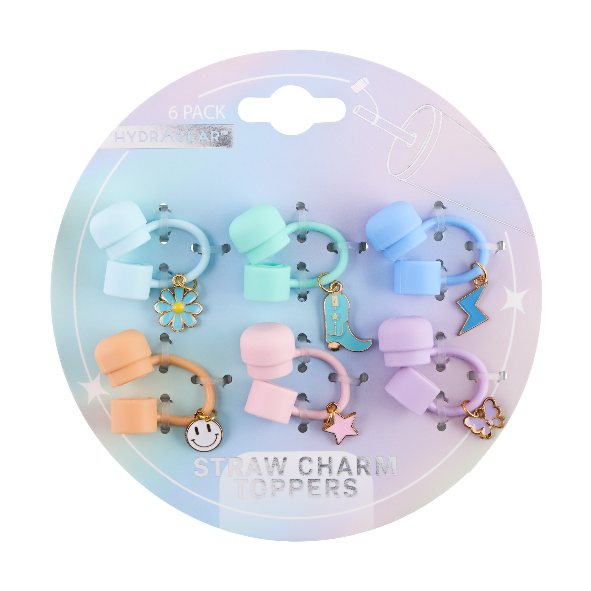 STRAW TOPPER 6PK W/CHARM COLRPOP