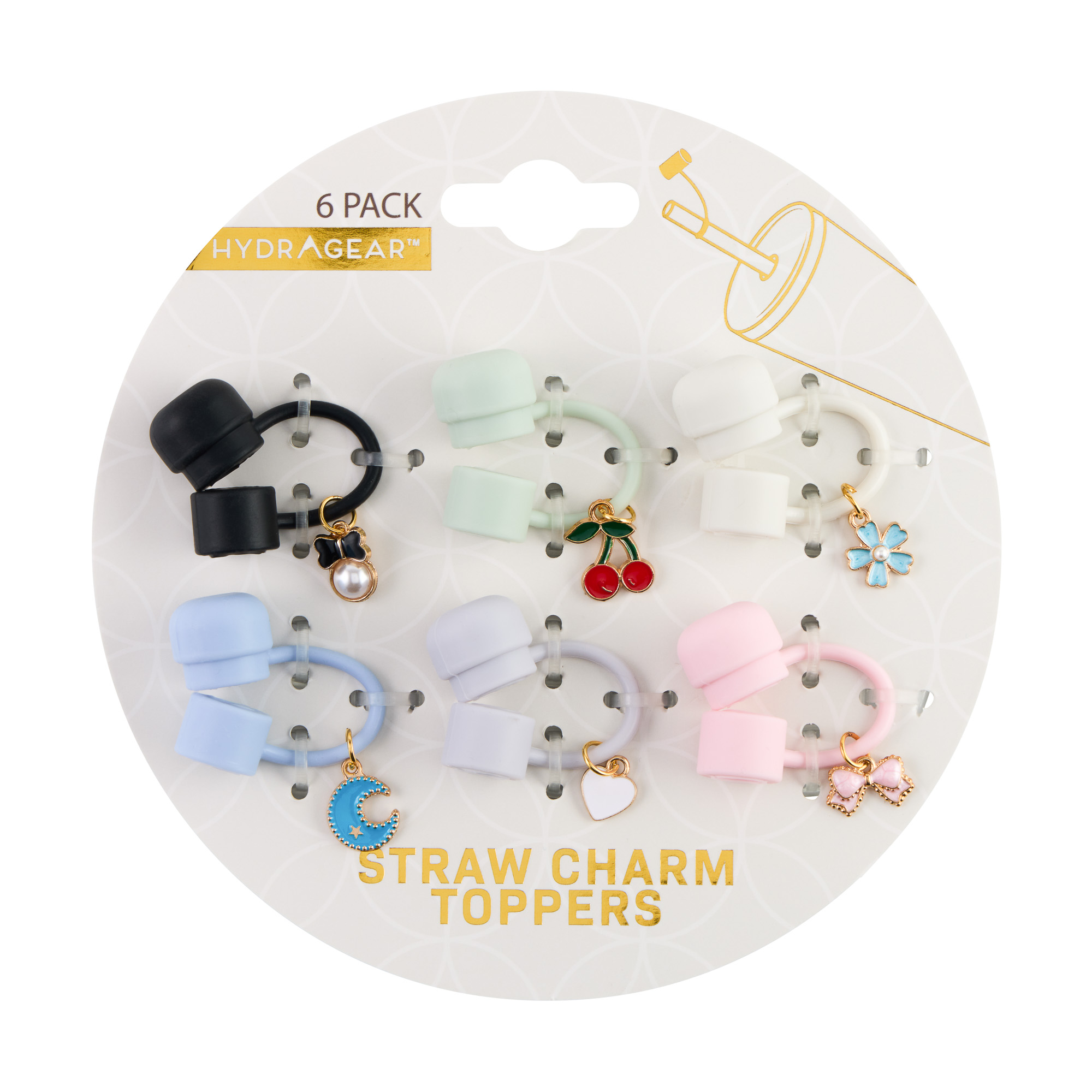 STRAW TOPPER 6PK W/CHARM NEUTRAL