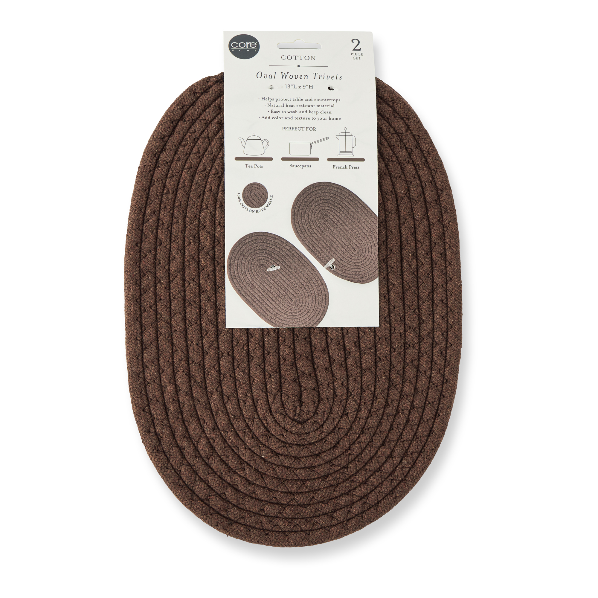 TRIVET WOVEN 2PC OVAL HEARTWOOD