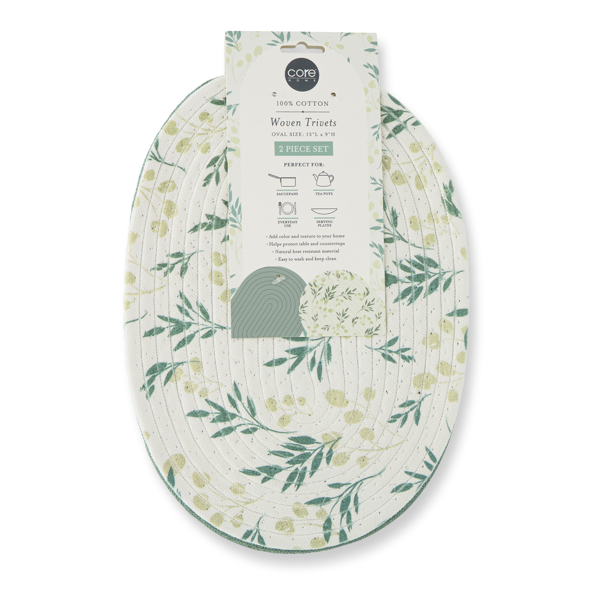 TRIVET WOVEN 2PC OVAL COOL FERN