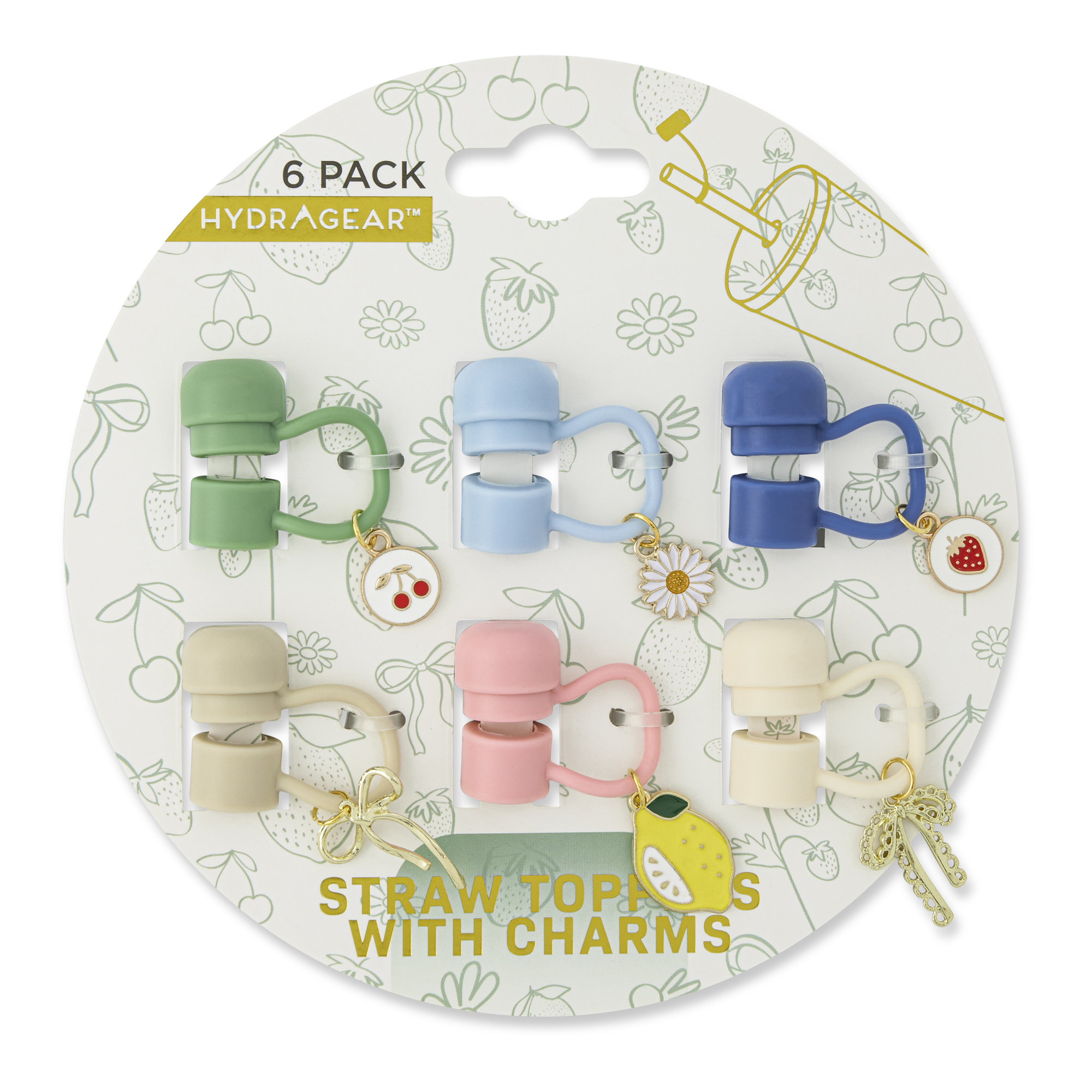 STRAW TOPPER 6PK W/CHARM COTTAGE