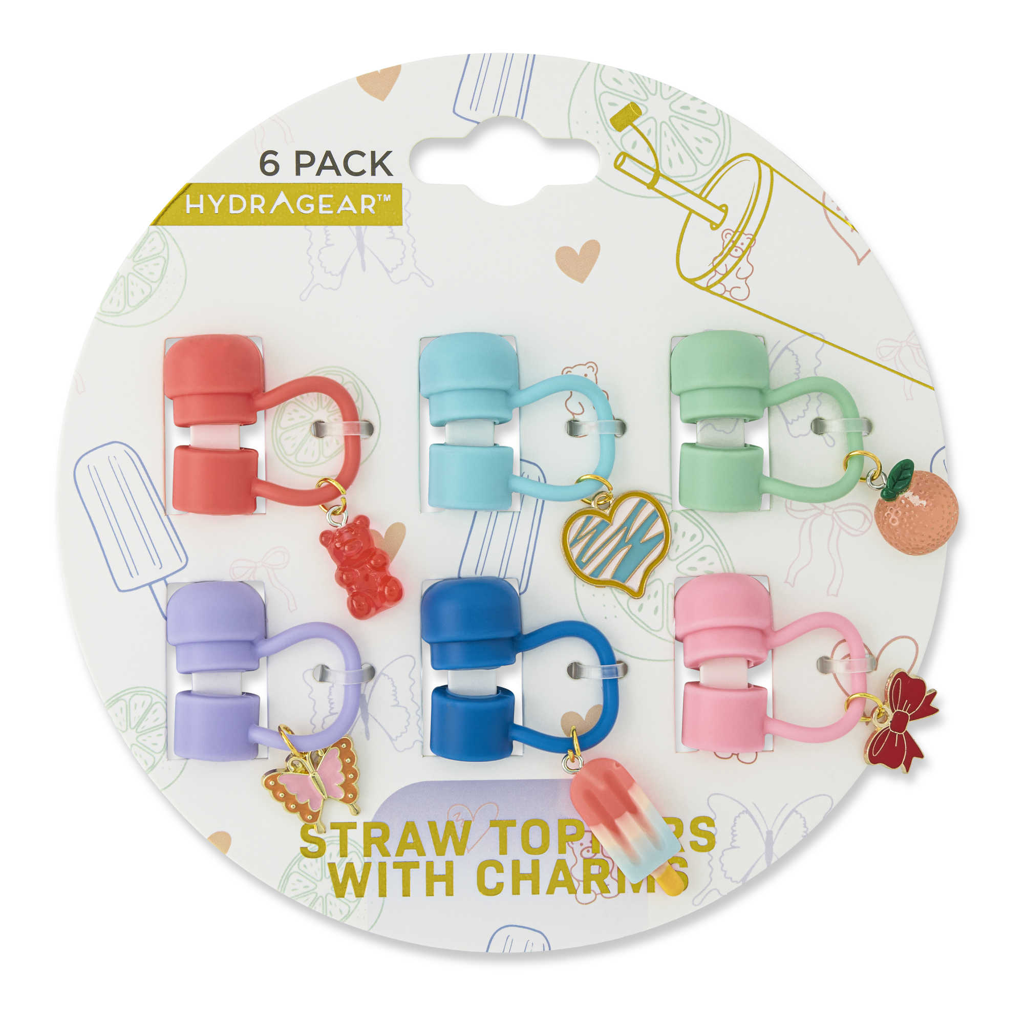 STRAW TOPPER 6PK W/CHARM VIBRANT