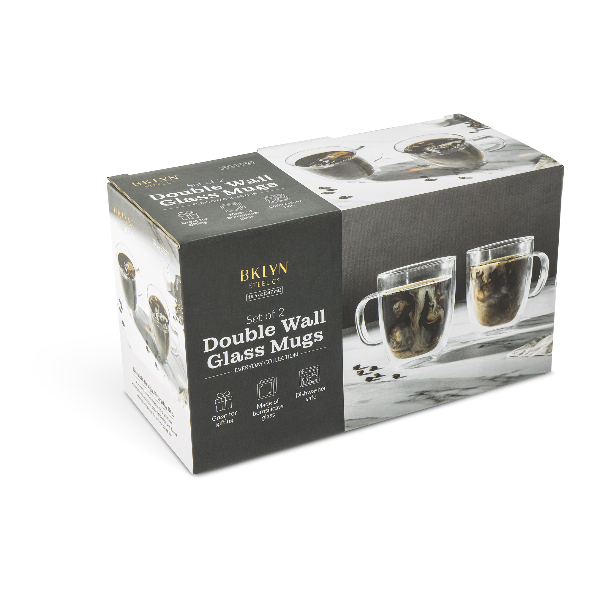 MUG 2PC SET 18OZ DBL WALL GLASS
