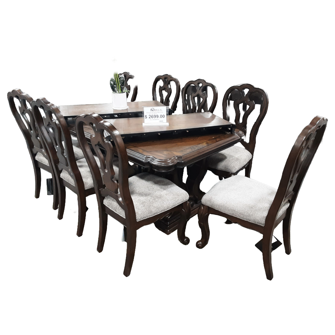 DINING SET W/8CHRS UPH MAYLEE BROWN